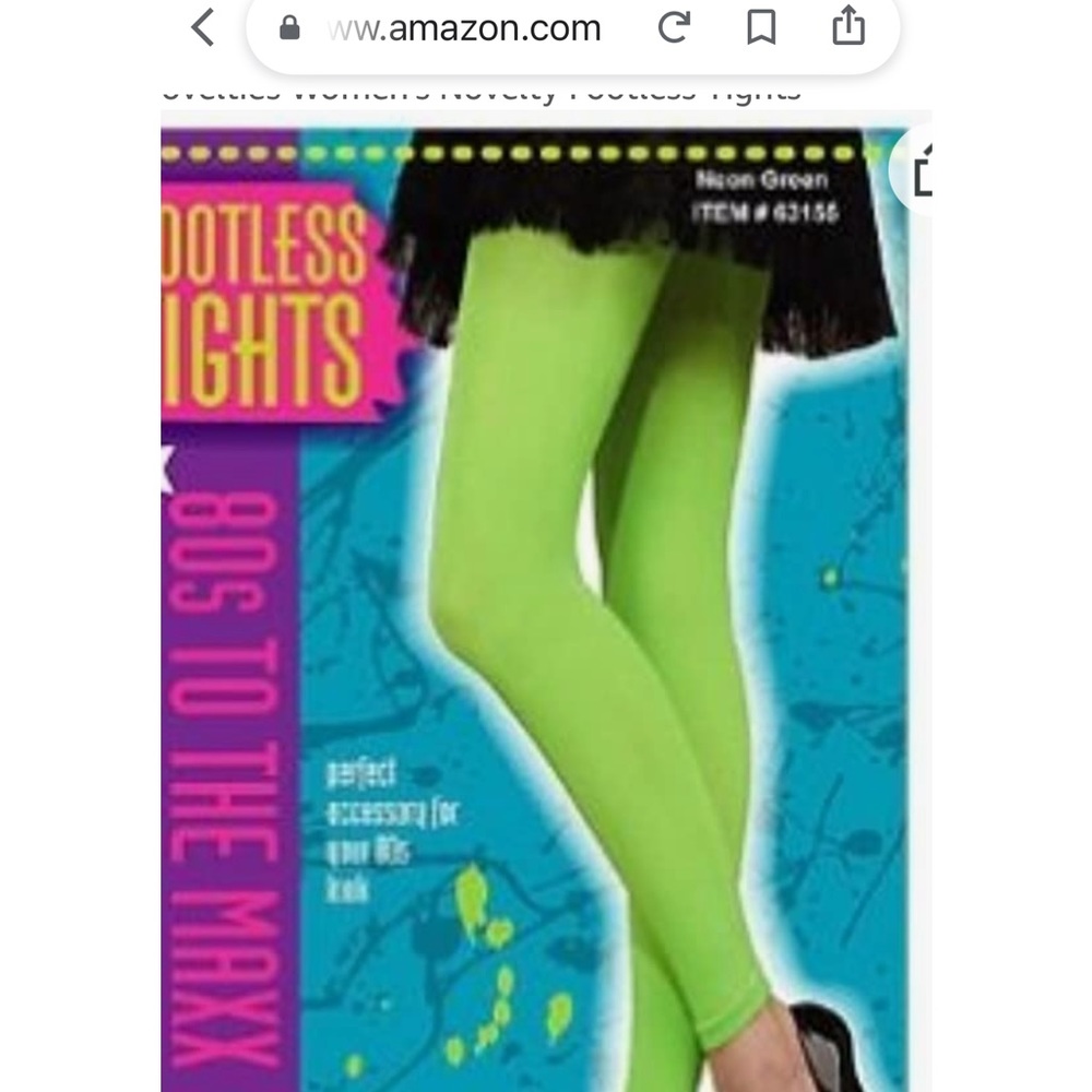 Neon Green Footless Tights. Seamless to Waist. 100% Stretch Nylon.